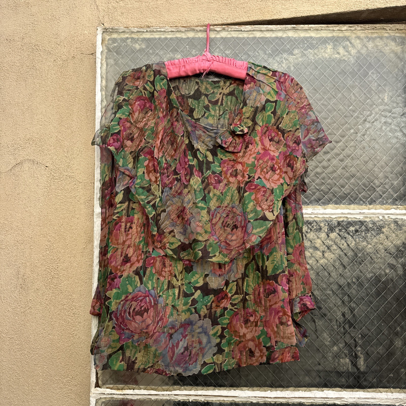 Antique 1920s Rose Floral Silk & Gold Lamé Blouse 1930s Dress Top Vintage
