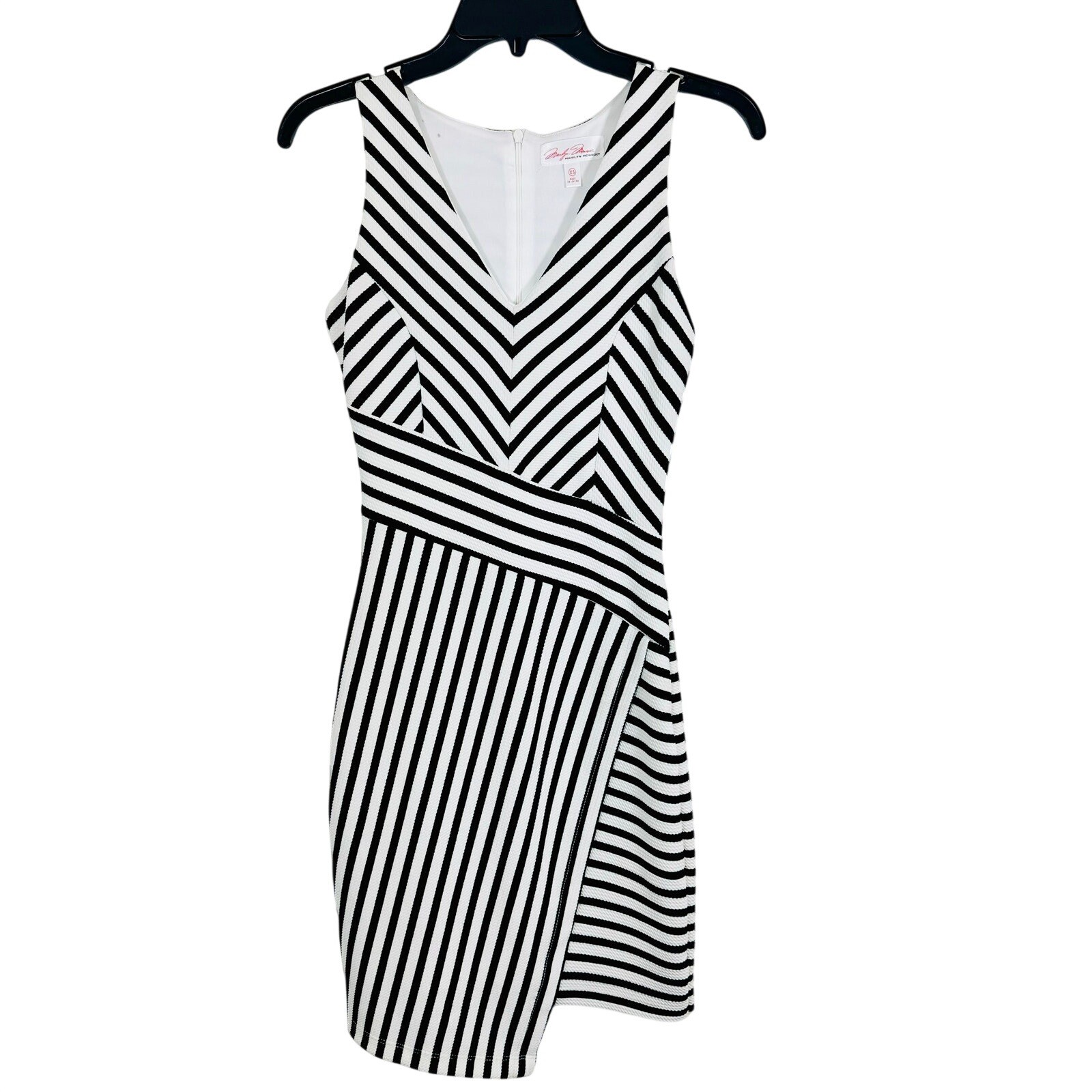 Marilyn Monroe NWT Black White Chevron Stripe Faux Wrap Dress Retro Pinup Glam