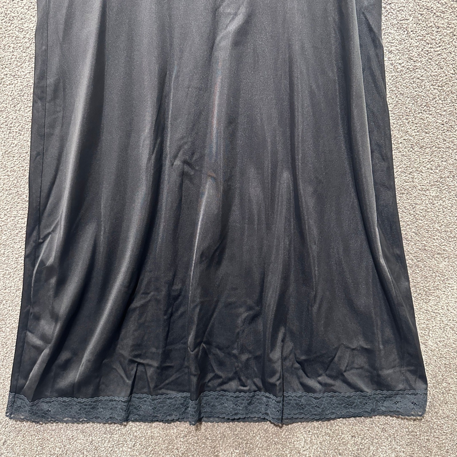 Vintage Vanity Fair Black Lace Trim Full Slip Dress Nylon USA Made Size 38