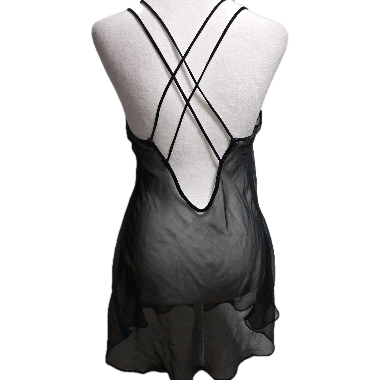 Vintage Frederick’s Hollywood Black Sheer Lace Babydoll Slip Dress Mesh Y2K S
