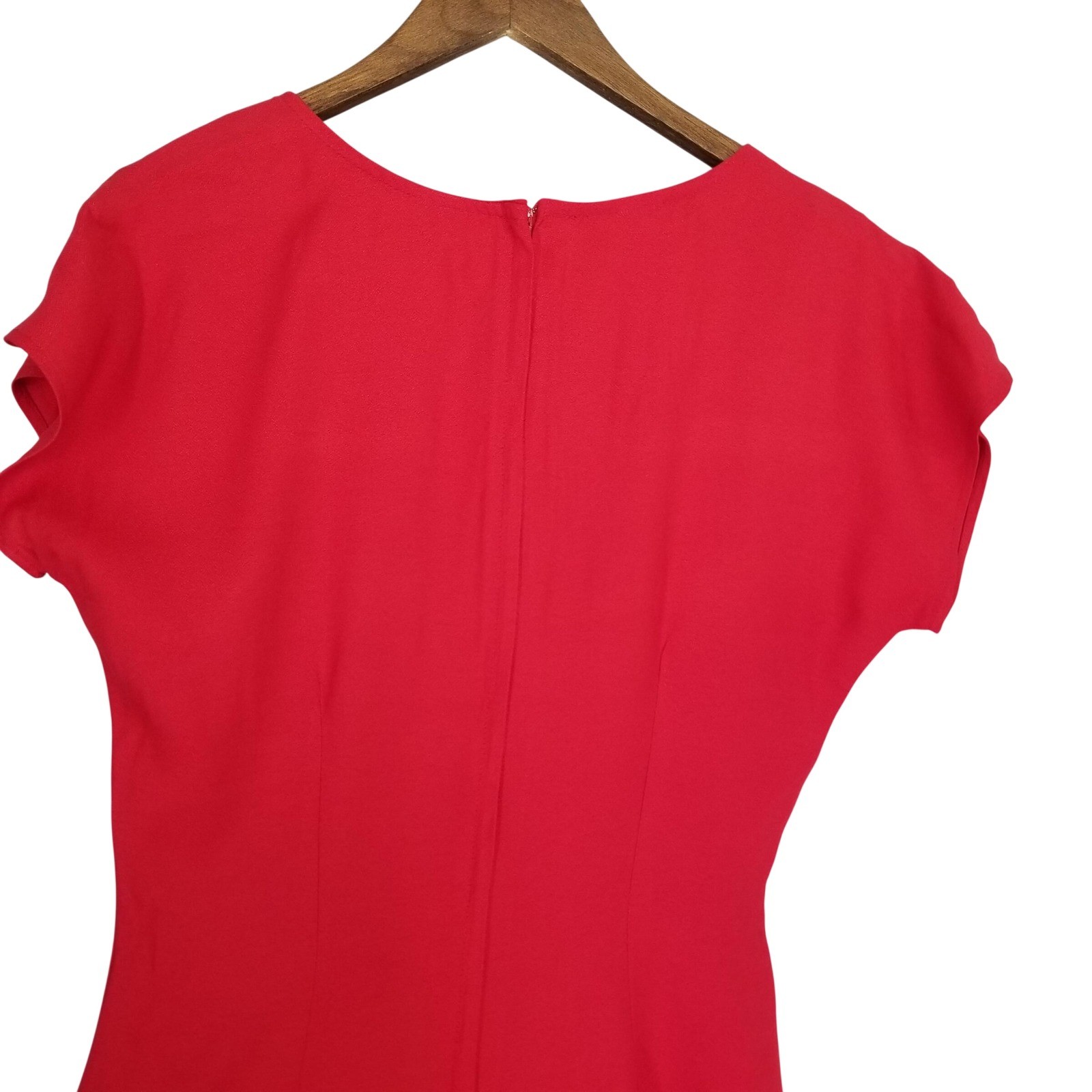 Vintage Switch USA Red Rayon Sheath Dress Midi Short Sleeve Made in USA Size 9