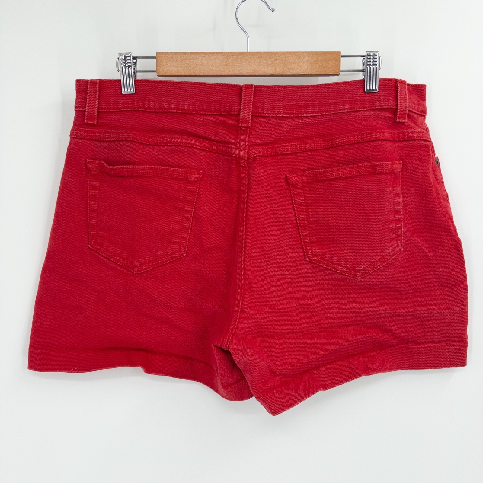 Vintage 90s Red Denim Shorts Womens L High Rise Mom Retro Normcore Americana