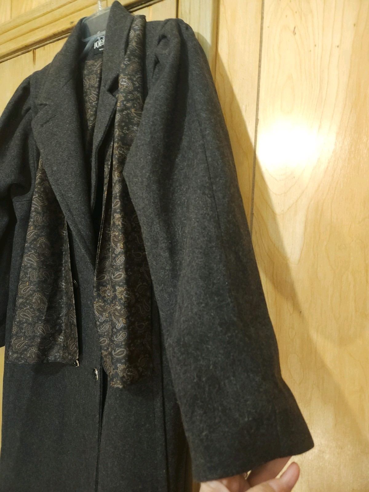 Vtg 80s Jofeld by Forstmann Coat Womens PL Wool Charcoal Blk Paisley Scarf