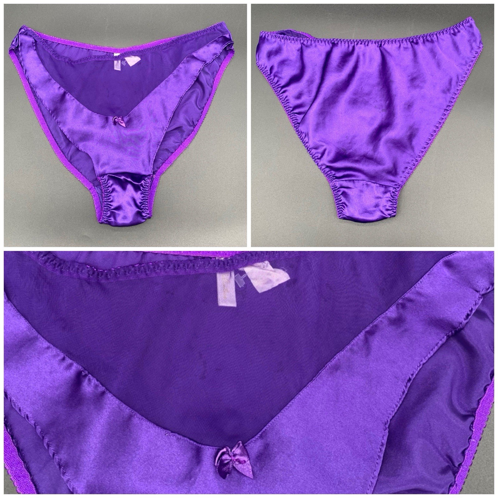 Vintage Delicates Gold Label SILKY Satiny Mesh Hi Cut Hi-Leg Purple Panties