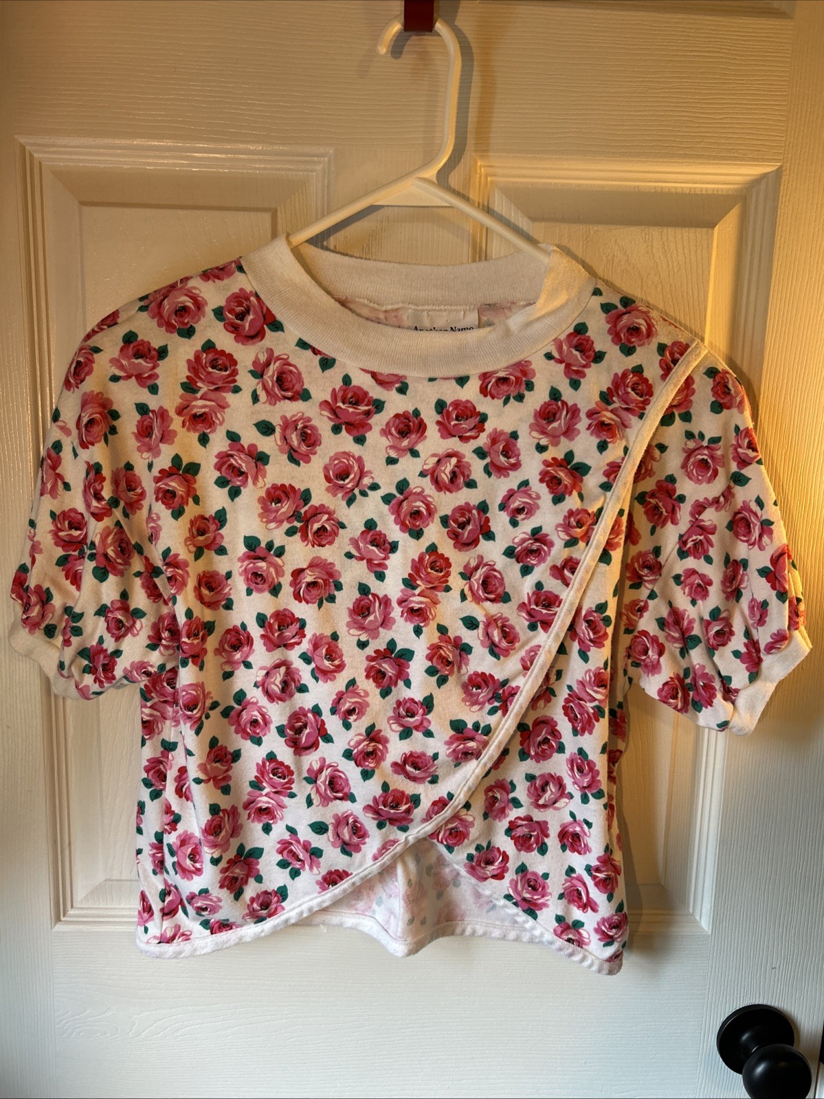 Womens Vintage Top Another Name Floral Prnt Cropped Grandma/Beach S/M Shldr Pads