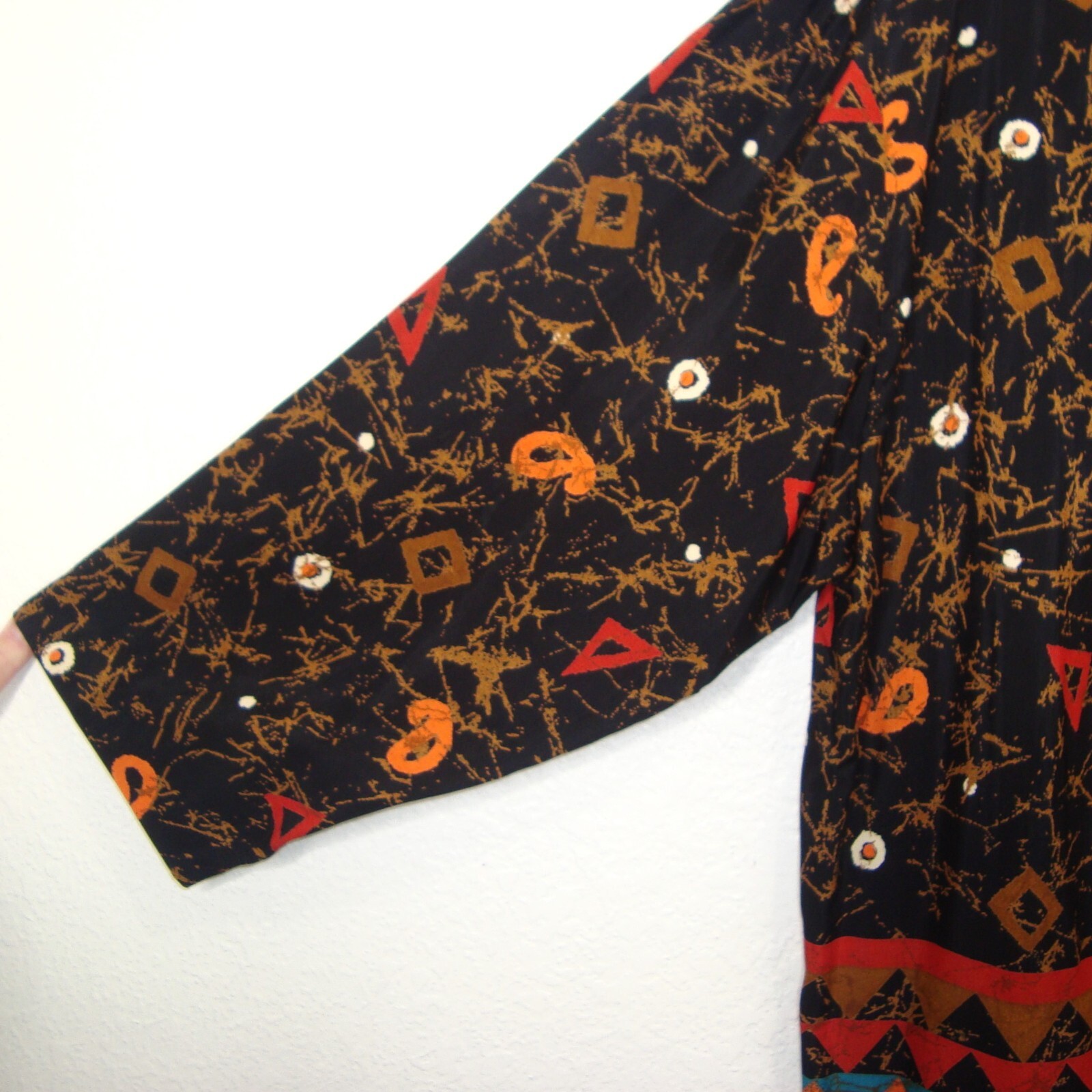 VINTAGE A.K.F. New York Paisley Geo Print Open Jacket Cardigan Kimono Size L