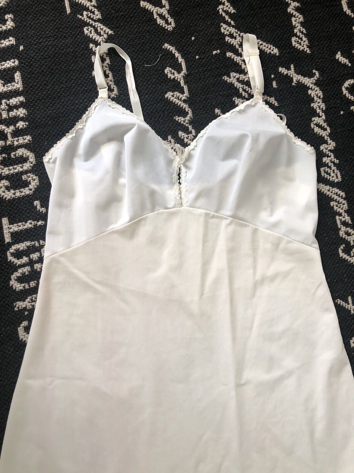 VTG 1950s 38 M/L White Nylon 42″ LONG FULL SLIP DRESS Retro SILKY XL