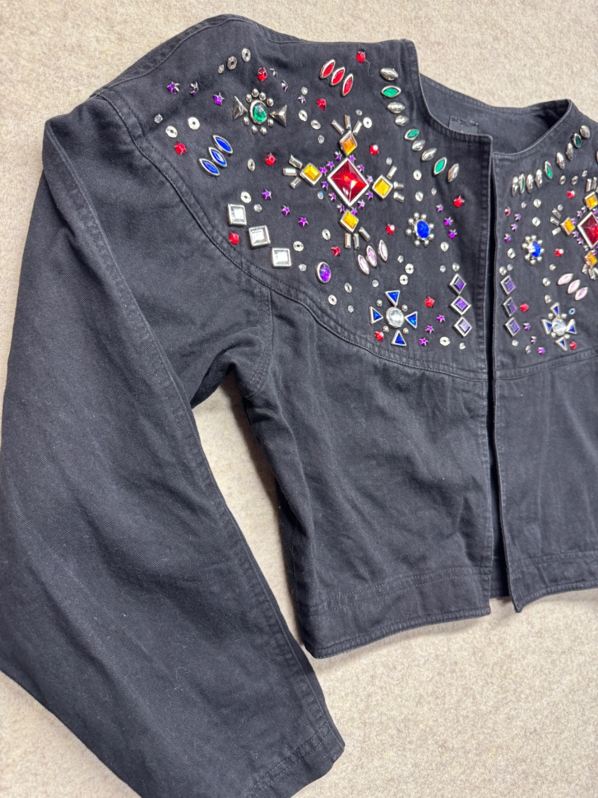Vintage IIF Bolero Women M Black Bejeweled Western Rodeo Rockabilly