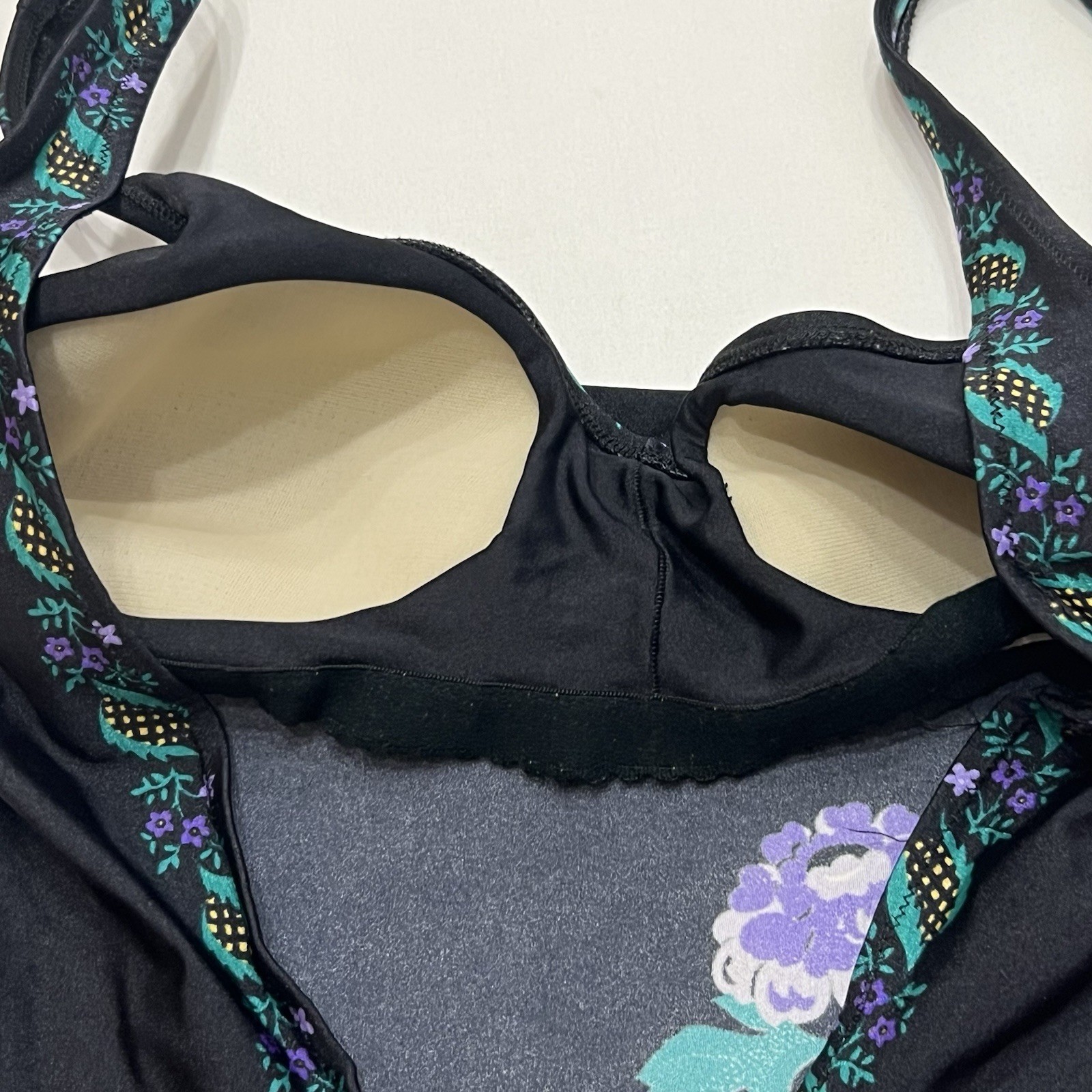 Vintage 1960s Gottex One Piece Swimsuit Sz 12 Black Retro Floral Low Back Pin Up