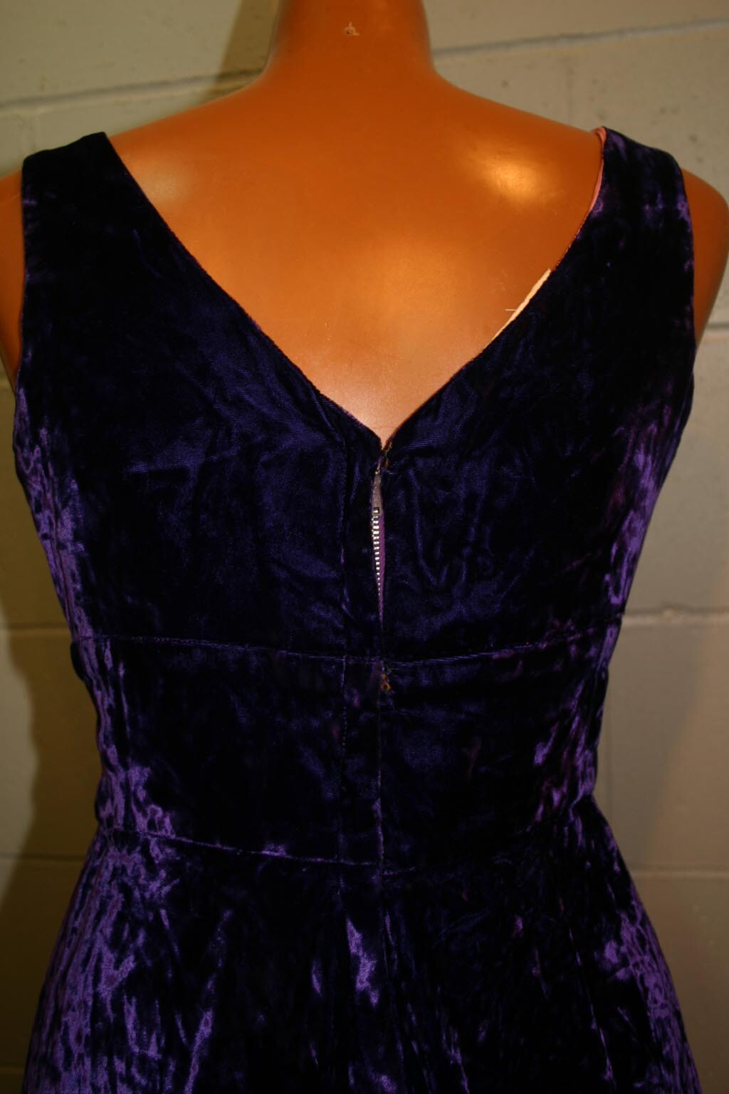 Vtg 60s XS-S Wide Leg Jumpsuit Purple Crushed Velvet PALAZZO PANTS Boho JUMPER