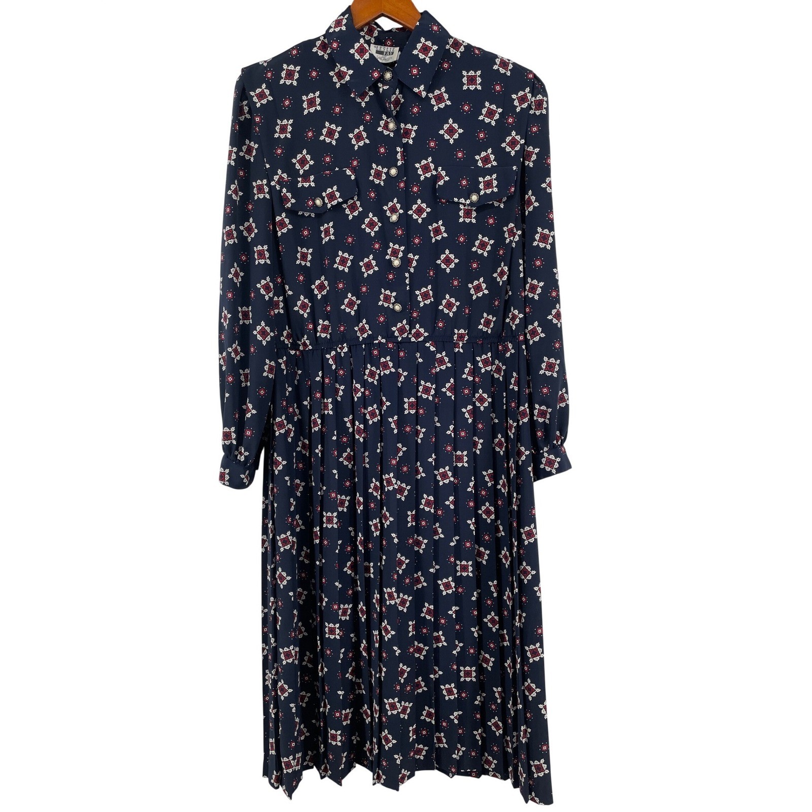 Vintage Leslie Fay Midi Dress Womens 16W/1X* Blue Red White 80s Classic Modest
