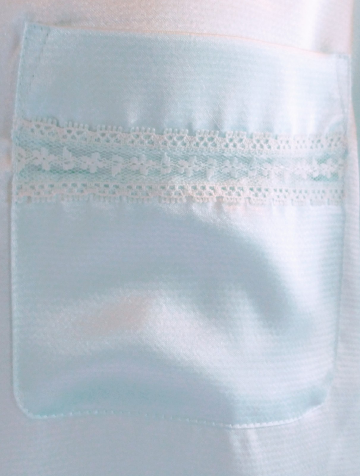 Vintage Adonna Pajama Set Pale Aqua Short Sleeve w Pocket Satin Poly Sz LG NWT