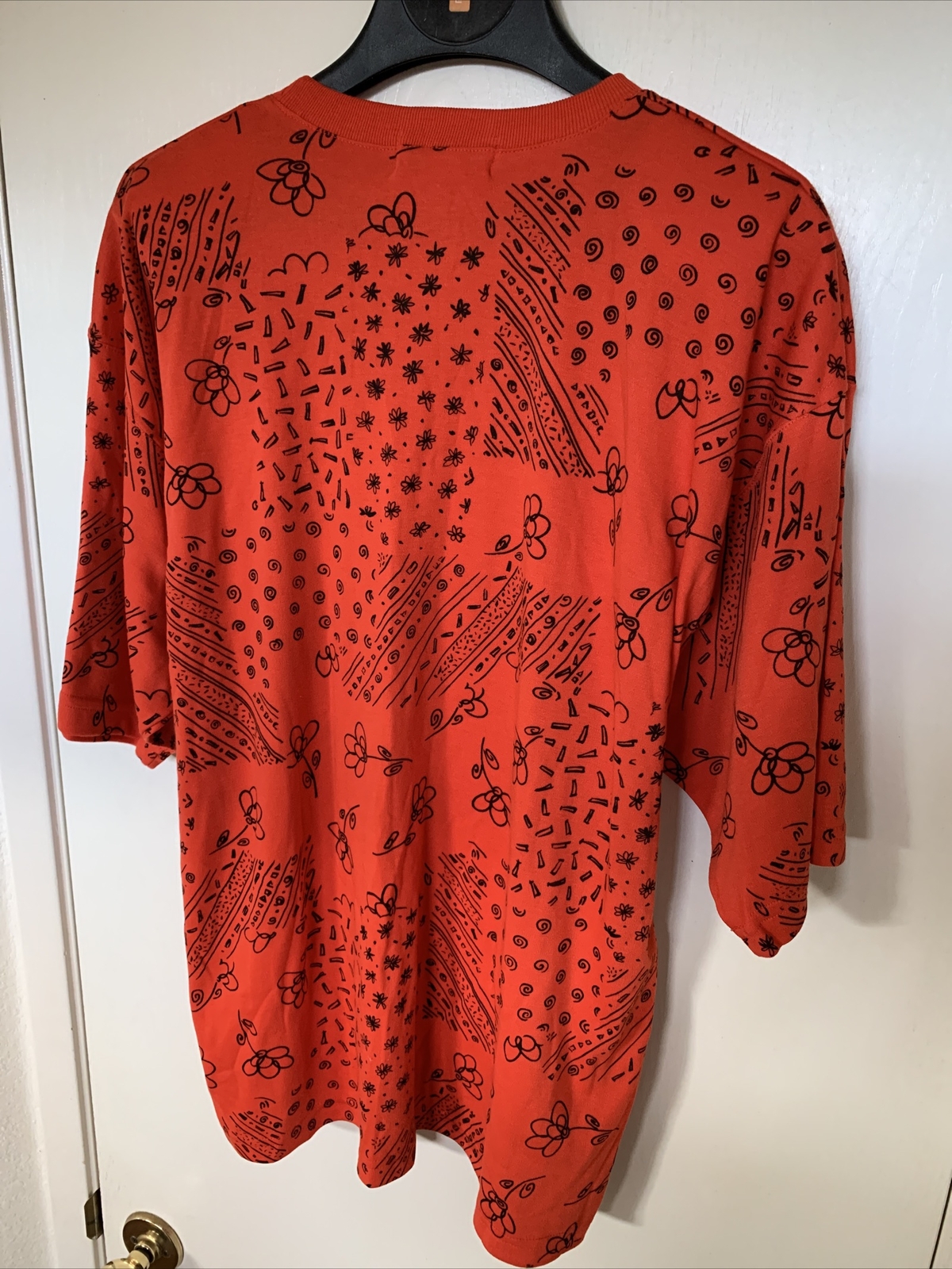 Currants By Jeri-Jo Vintage 1970’s Orange Black Flower Pocket Shirt Women’s Sz L