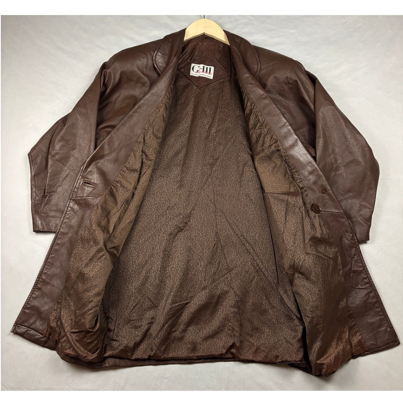 G-III Leather Fashions Brown Genuine Leather Vintage Coat Jacket Mid-Length 80s