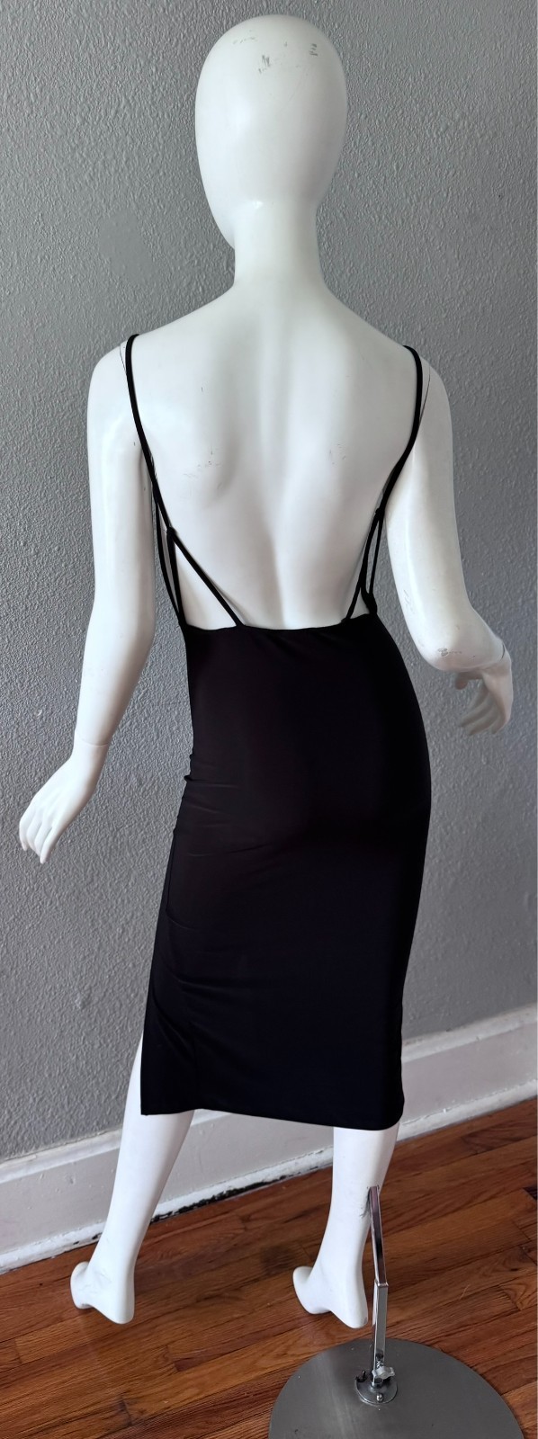 Vintage 90s Black Backless Cowl Y2K Bodycon Cocktail Dress XS/S