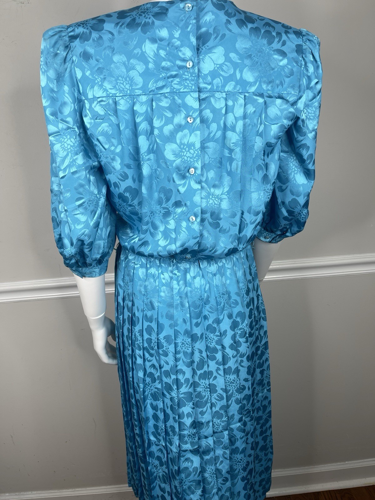 VINTAGE Argenti Pure Dynasty 80s blue Floral Secretary Dress 3/4 Sleeve Size 4