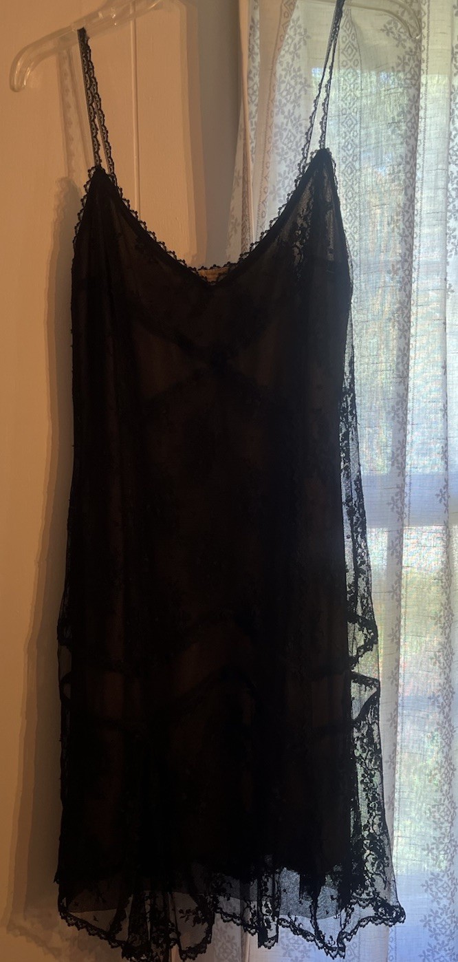 VTG Jessica McClintock SZ 10 90s Prom Dress Lace Beige Lined Black Lace