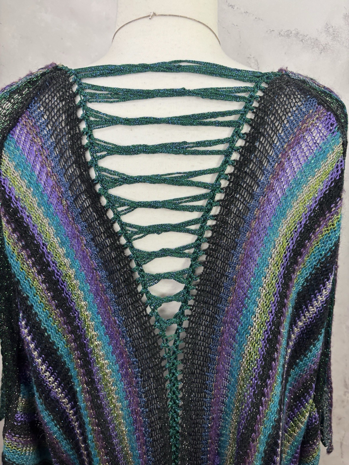 Vtg Mali Firenze Metallic Knit Cardigan Slouchy Duster Kimono Shrug Whimsigoth