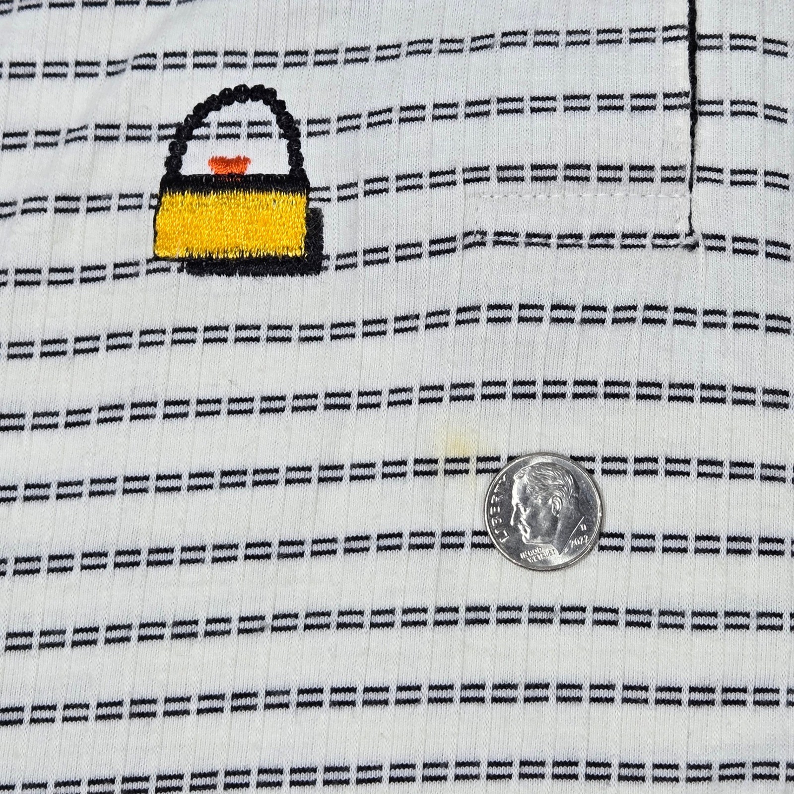 Blast Petites Vintage 90s Striped Polo Shirt Purse Embroidery Black White P