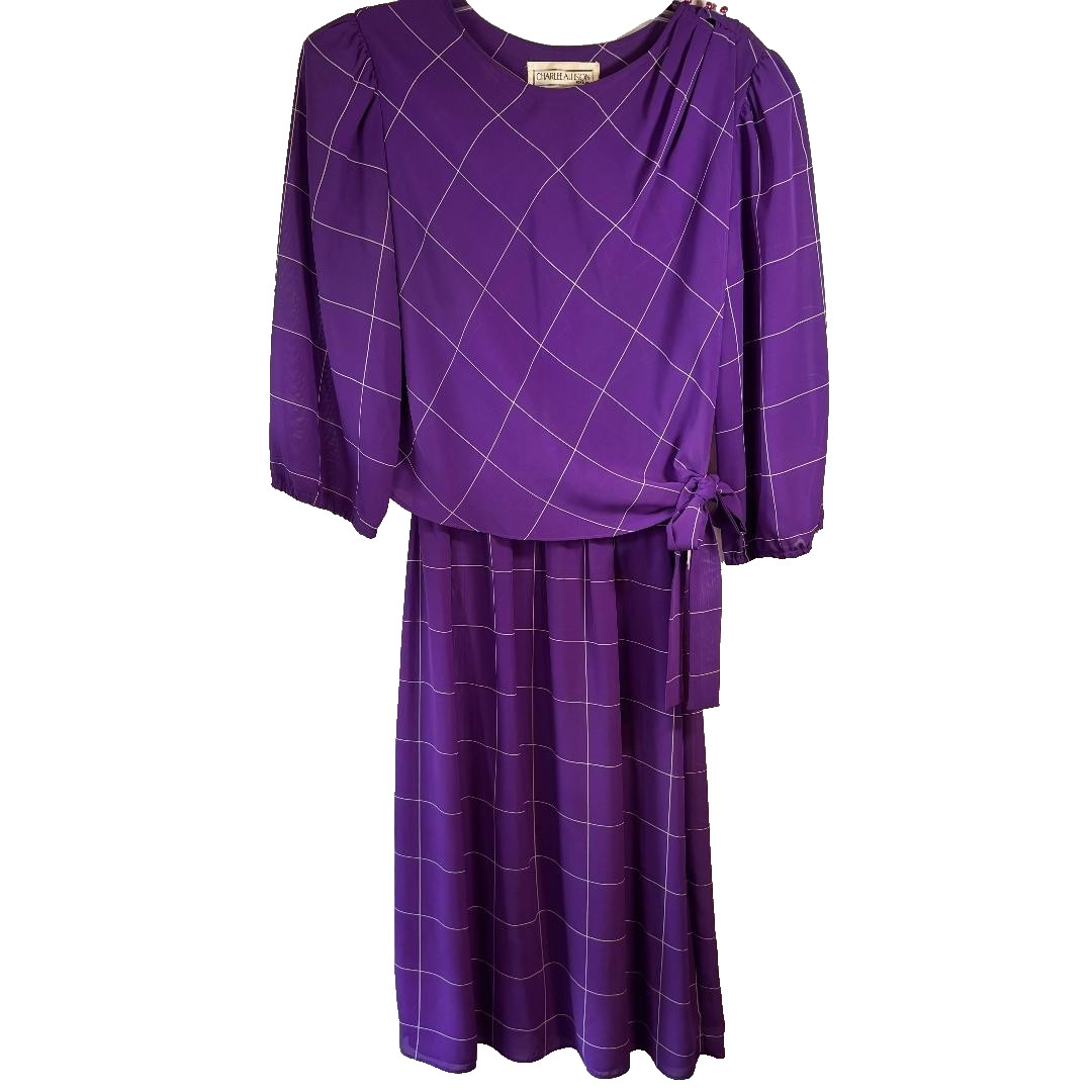 Vintage Charlee Allison Dress Purple 3/4 Sleeve 1990’s Midi