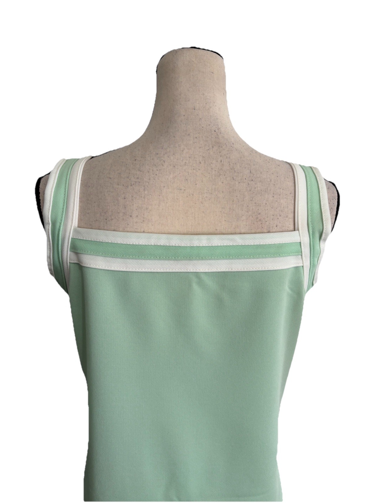 Vintage 1970s Dress Mint Green Butterfly Accent White Trim Summer Size 16