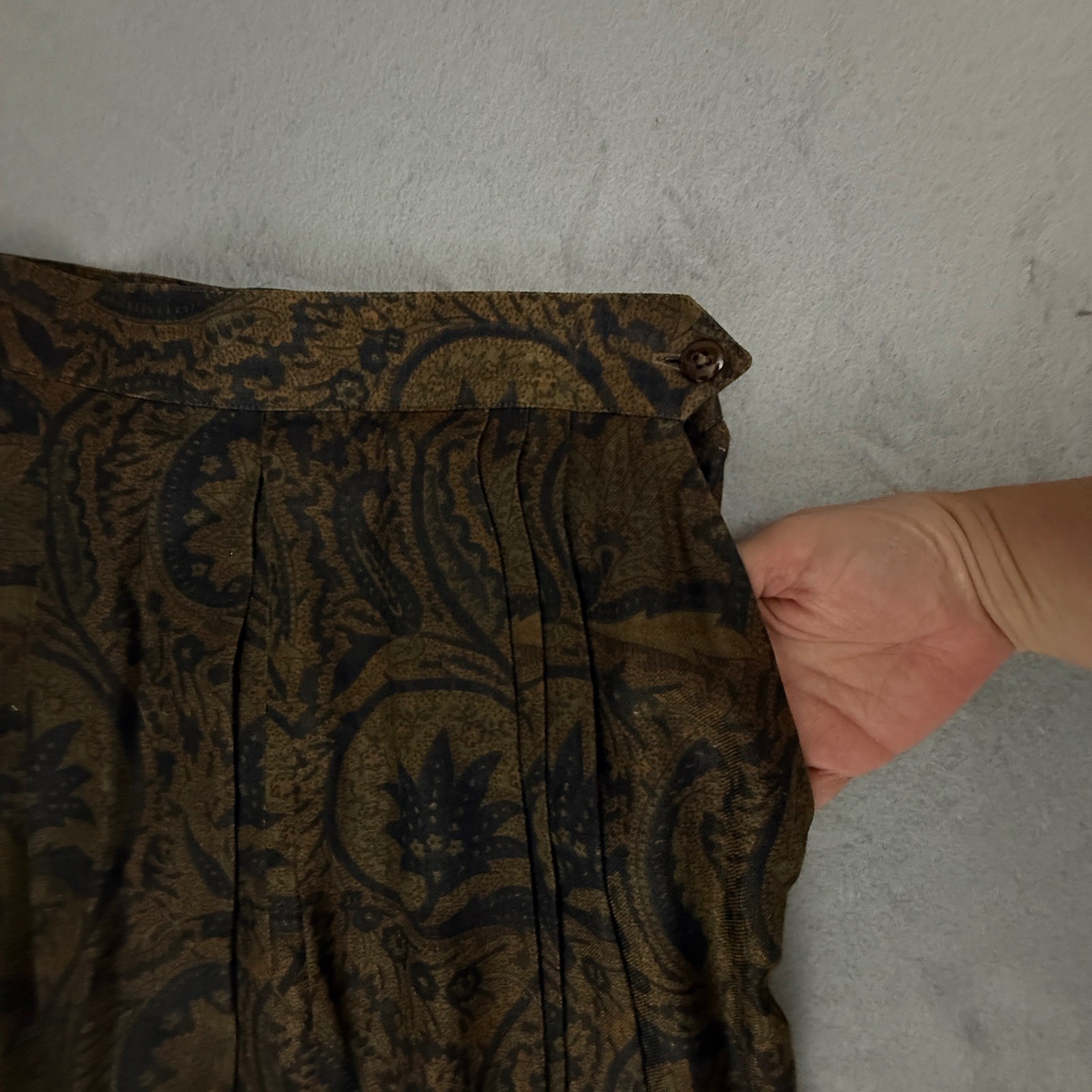 Martin Bayer Collection Skirt Women 12 Brown Paisley Pleated Pockets Vintage 80s