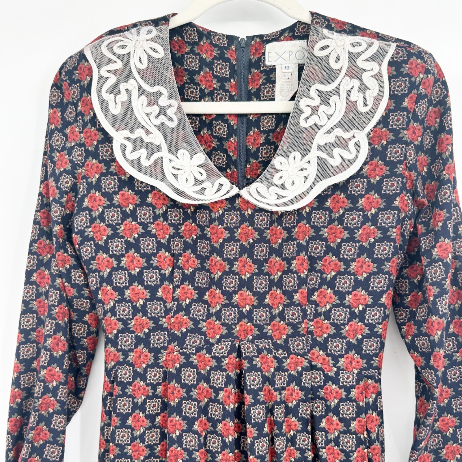 EXPO Womens Vintage 90s Floral Lace Collar Prairie Cottagecore Midi Dress 10