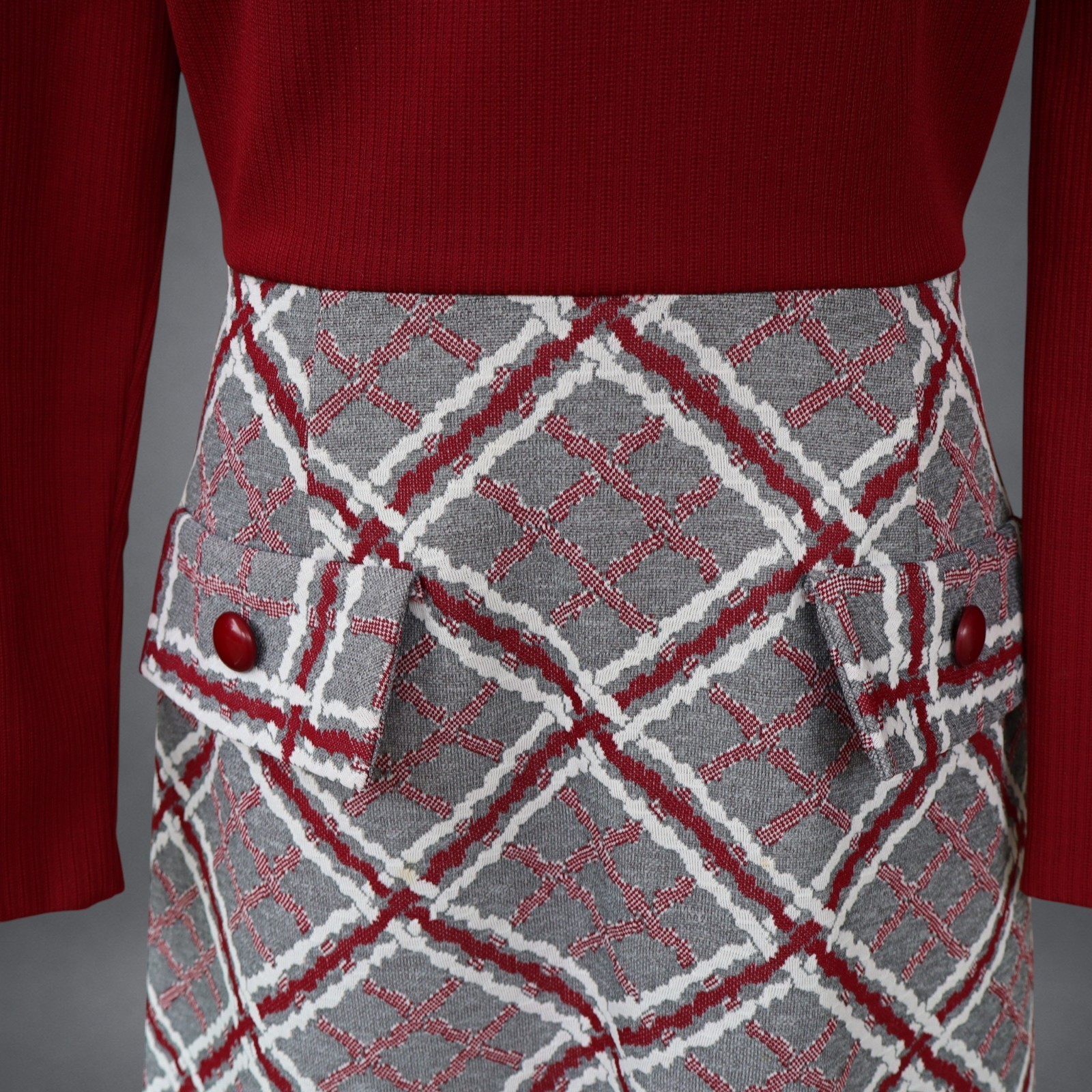 Vintage 1960s Toni Todd Red Mock Neck Plaid A-Line Dress Women’s Medium