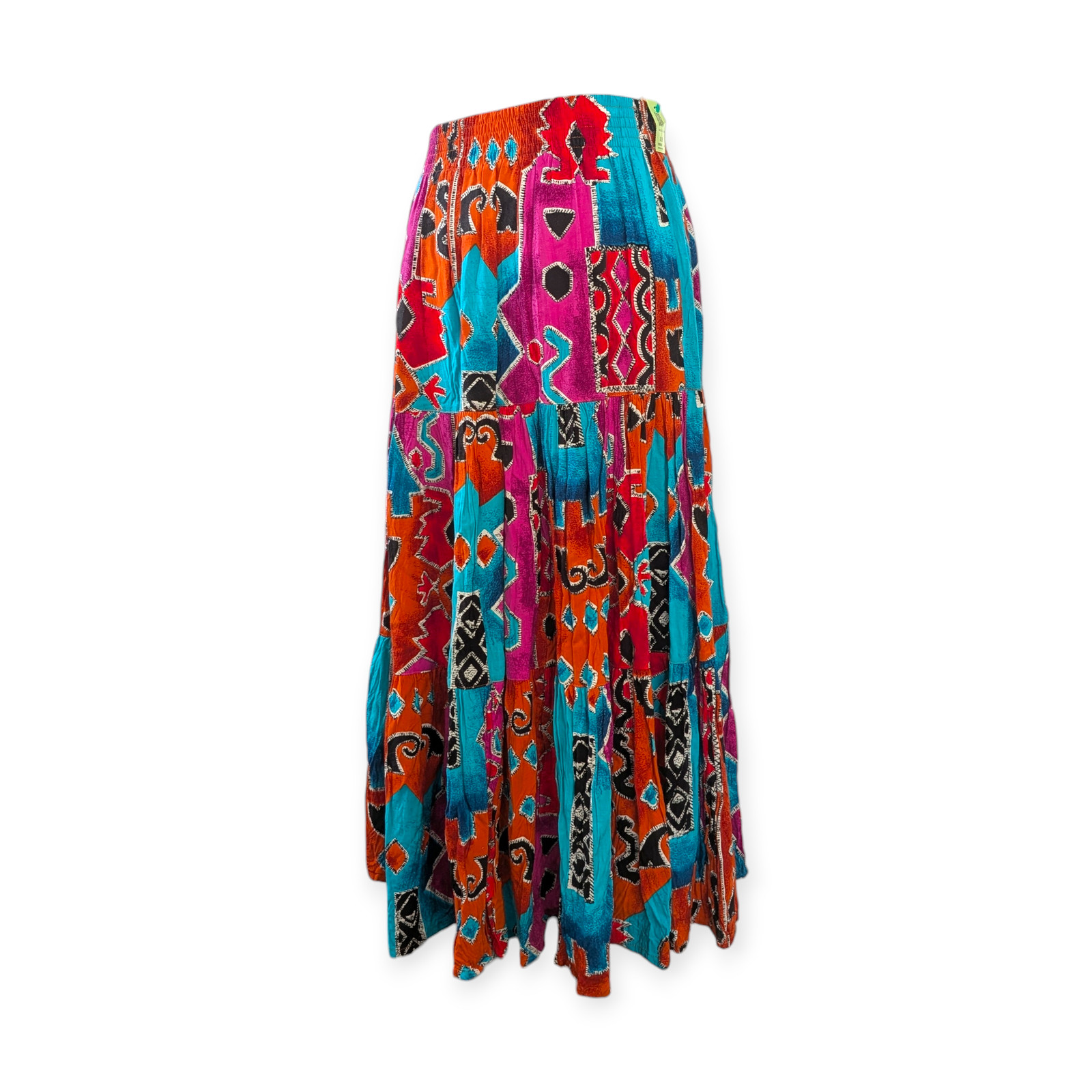 Vintage Pierre Cardin Southwestern Tiered Broom Skirt ~ red teal orange