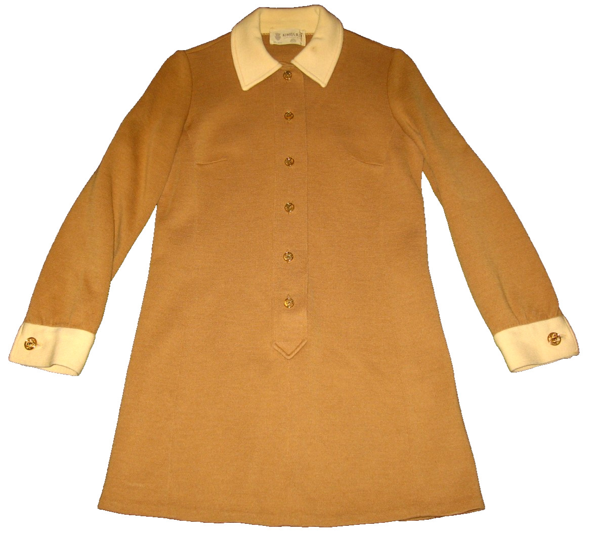 VtG Mod 60s Kimberly Brown-Cream Short Twiggy Virgin Wool Tailored Knit Dress M