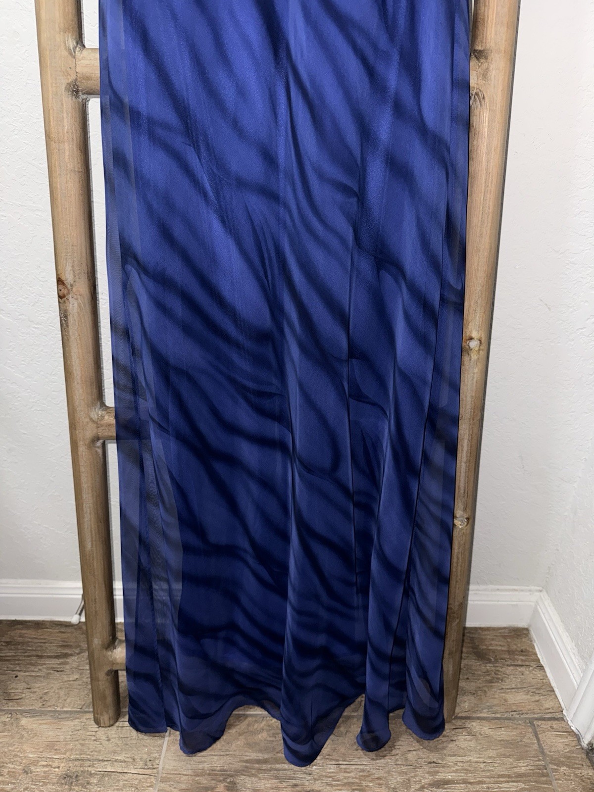 Vintage Y2K Niki Livas Tiger Mesh Maxi Dress Blue Slit Lace Up Back Size 10