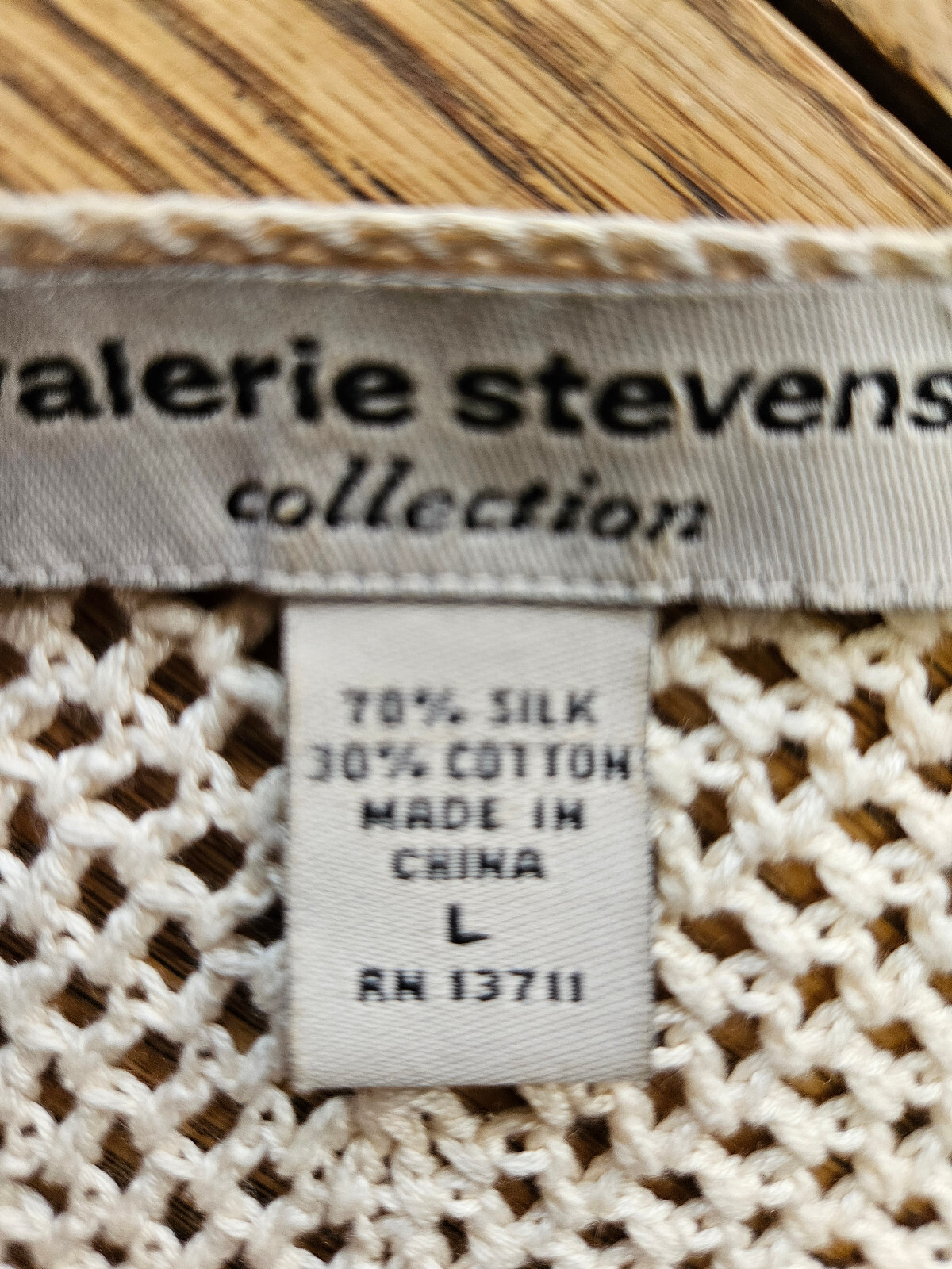 Vtg Valerie Stevens Women Vest Cardigan Crochet Beige 3/4 Sleeves Size Large