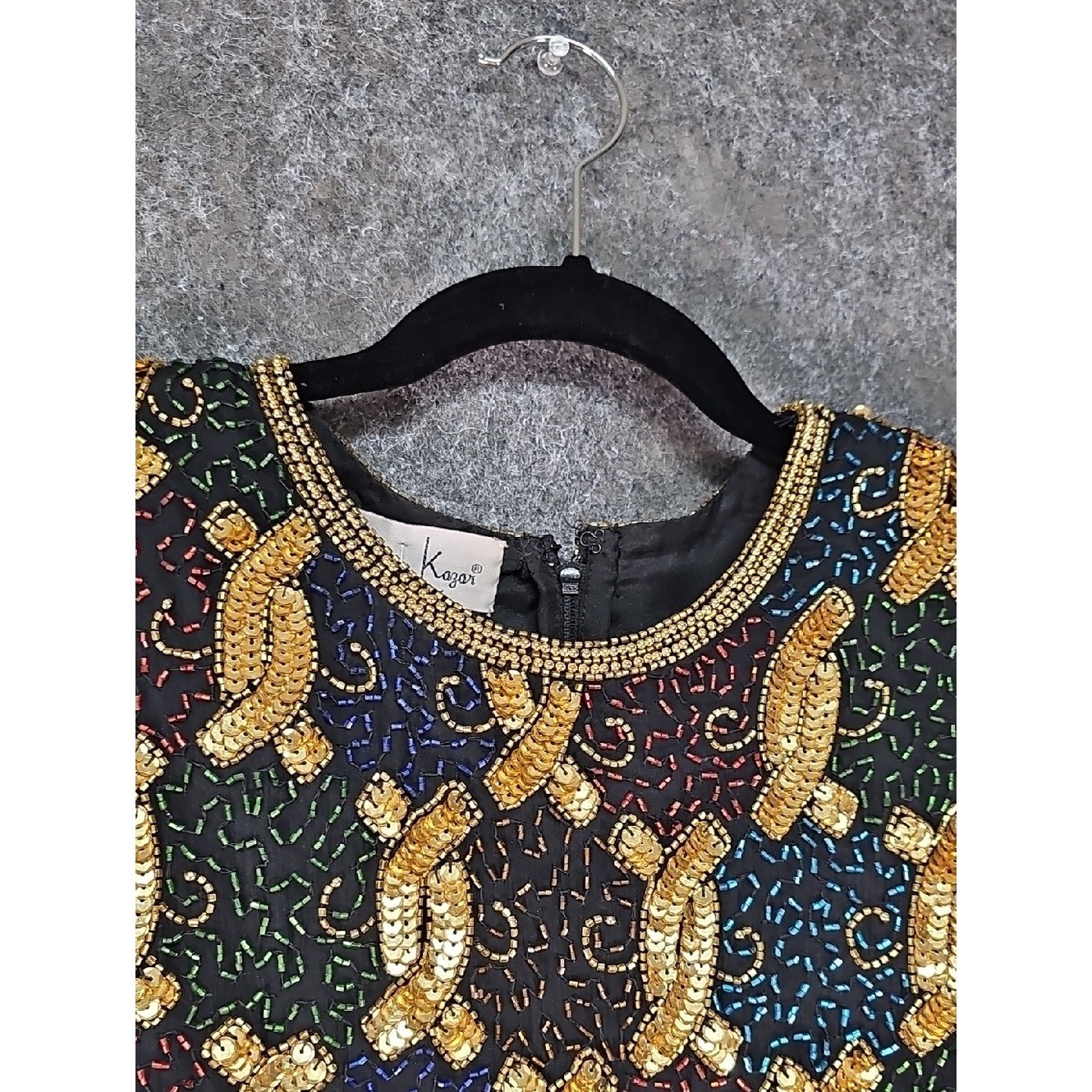 Vtg 90s Laurence Kazar NY Beaded Sequin Women’s Blouse, Silk, Black Gold, M, NEW