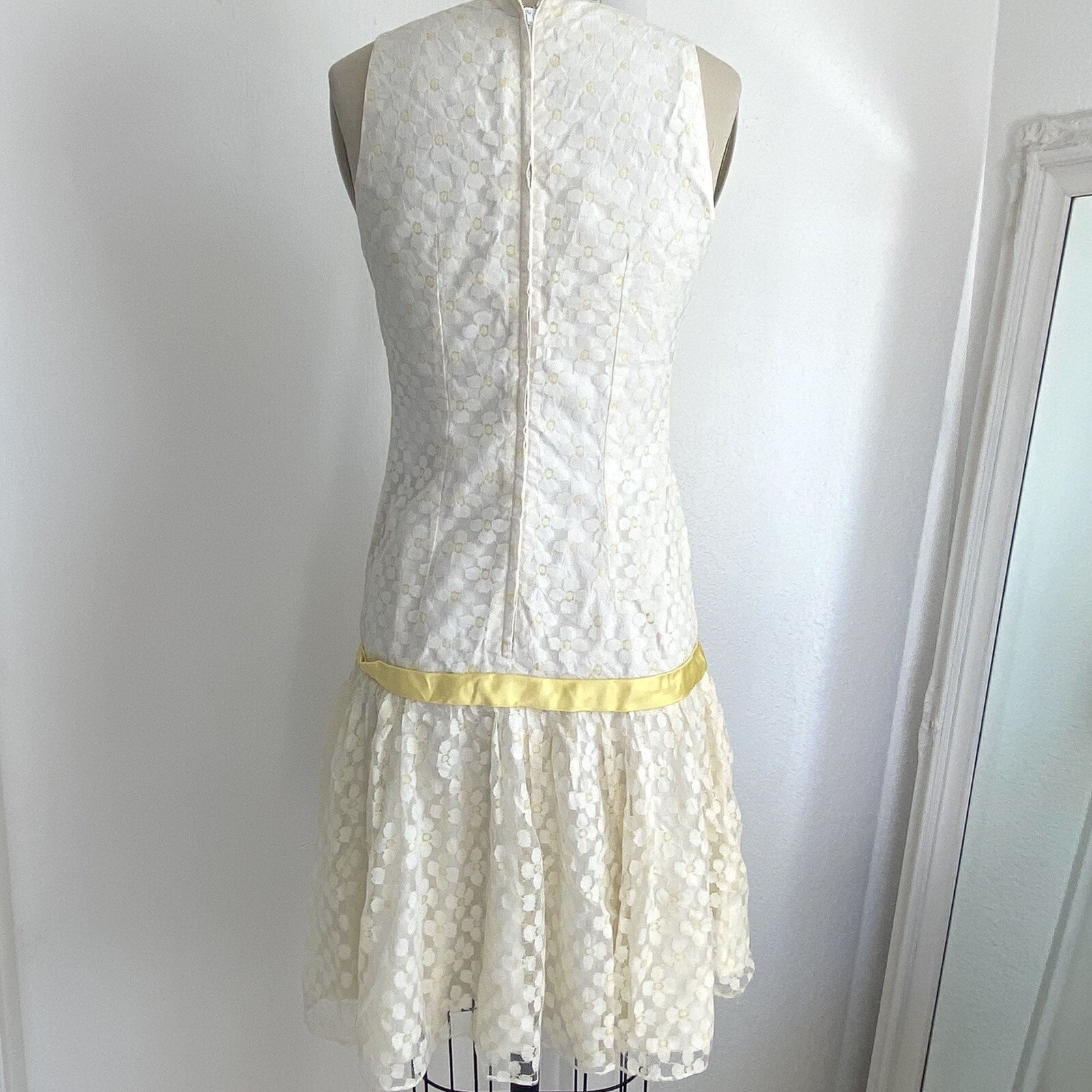 Vintage 60s Daisy Mesh Lace Women’s Dress Floral Sleeveless 4 Small Boho Mod