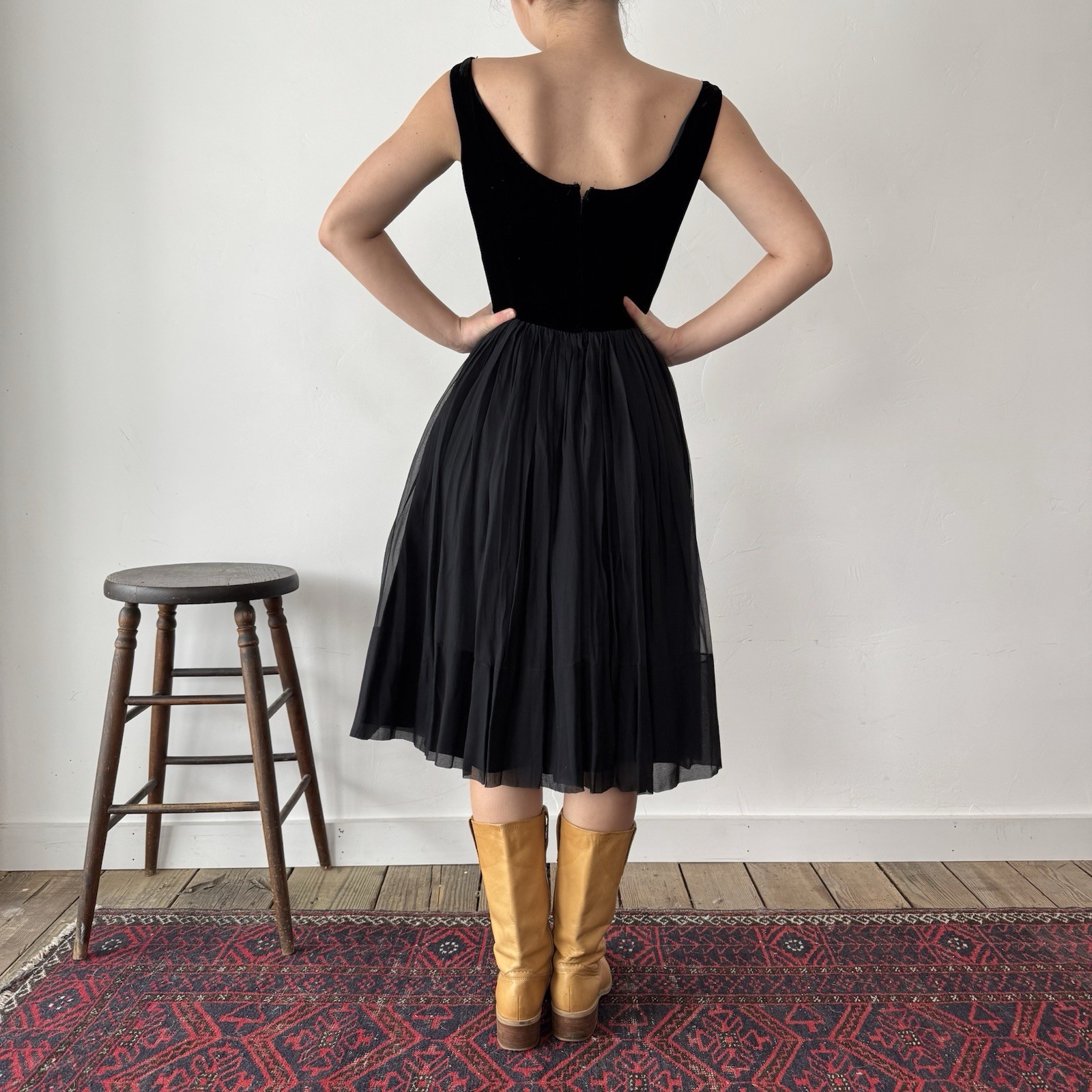 Vintage Union Made Darling Black Midi Dress Size 00 EST 1950s Antique Frock