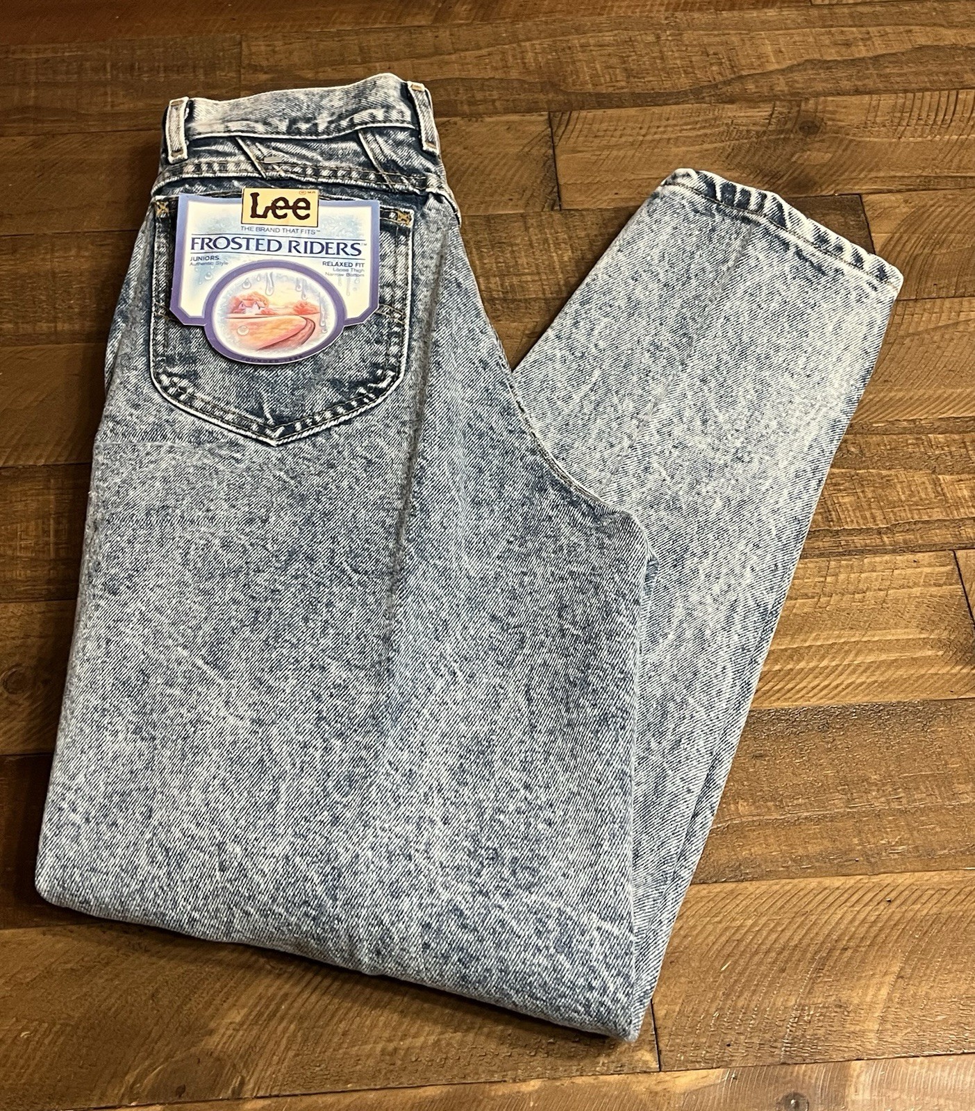 Vintage 80s Lee Frosted Riders Straight Leg Jeans Acid Wash Size 11 Dead Stock