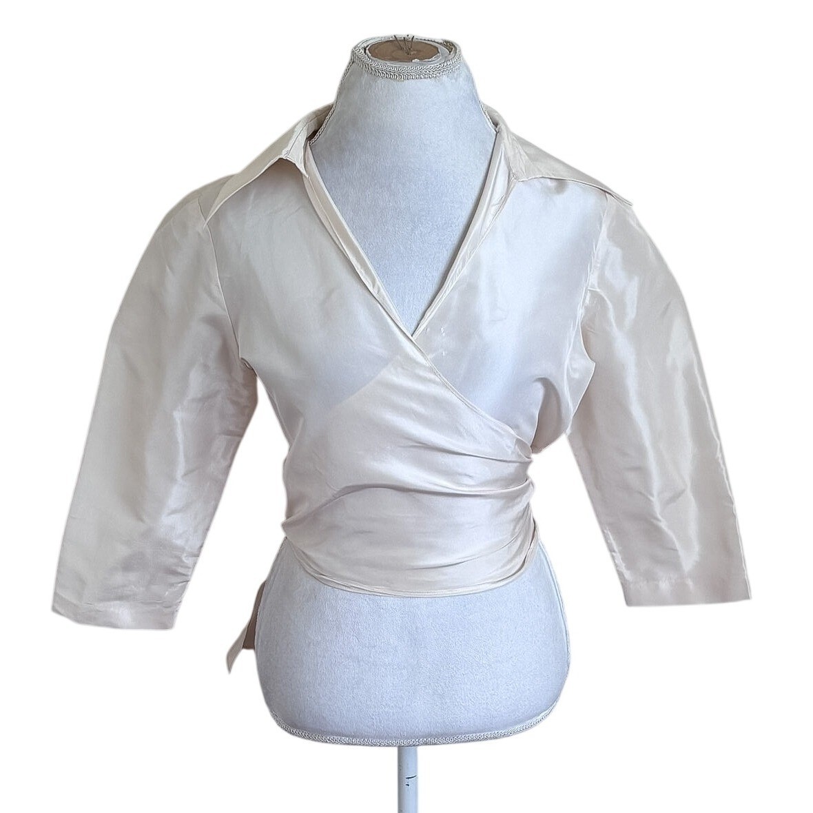 Watters & Watters Womens Vintage Silk Wrap Blouse 10 Ivory Bridal Cropped Top