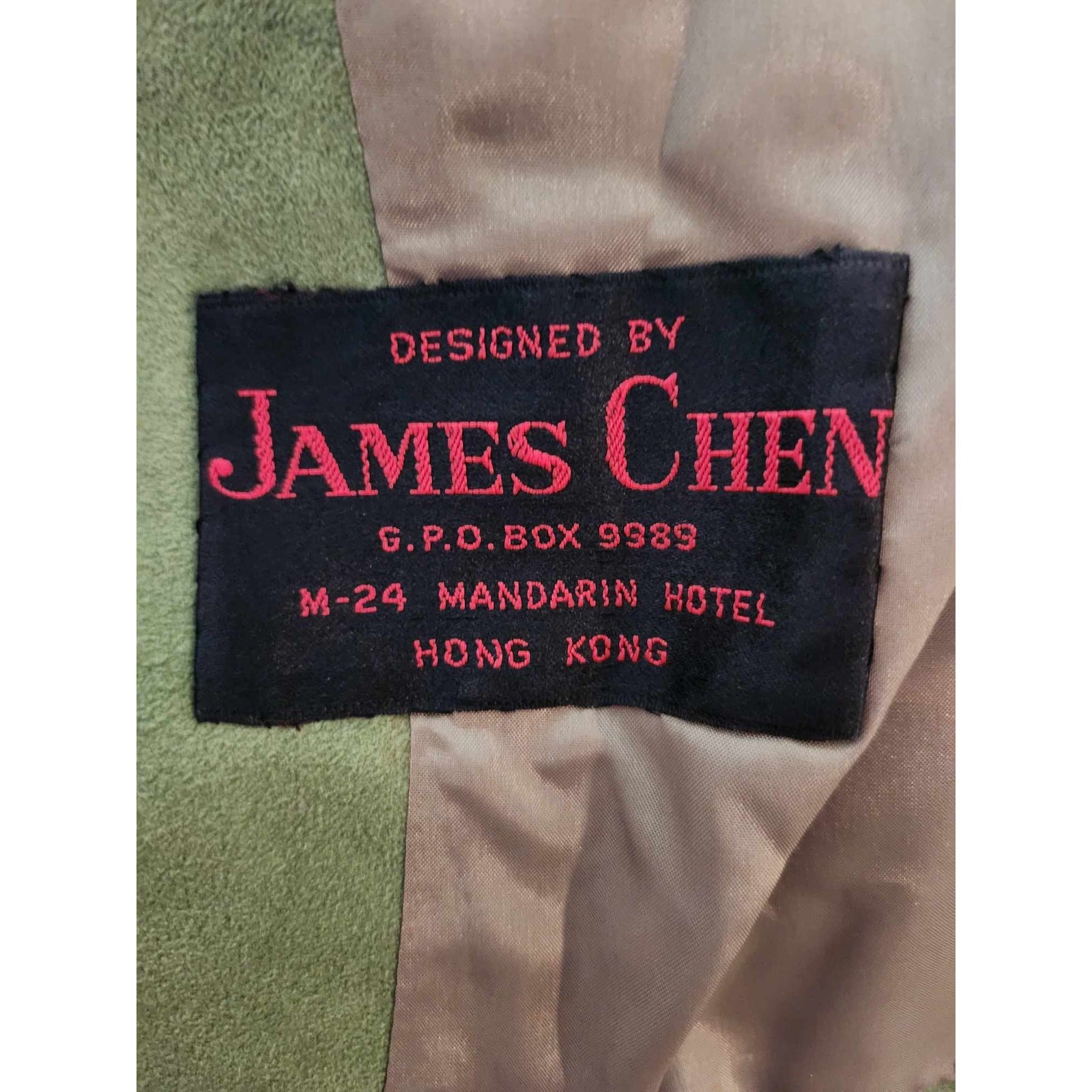 Vintage 70s James Chen Hong Kong Brushed Suede 2-Piece Skirt Suit Moss Green S