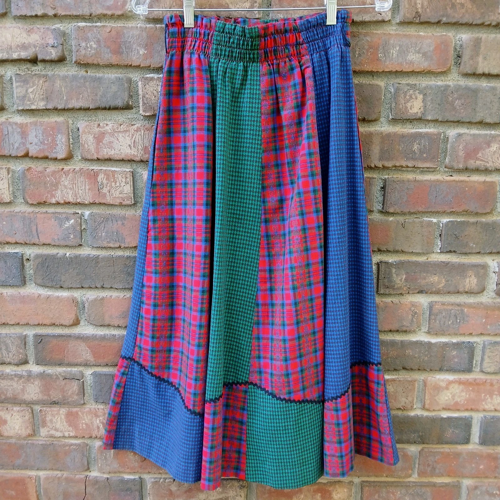 Vtg Susan Bristol Patchwork Prairie Cottagecore Plaid Midi Skirt Pockets 4