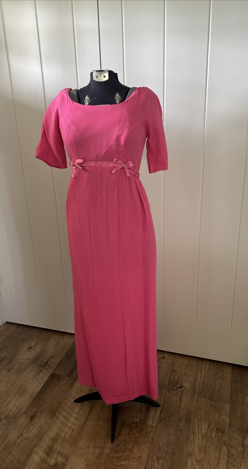 Vintage 1960’s/70’s Union Label Fuchsia Pink Empire Waist Maxi Dress Vtg. Sz. 12