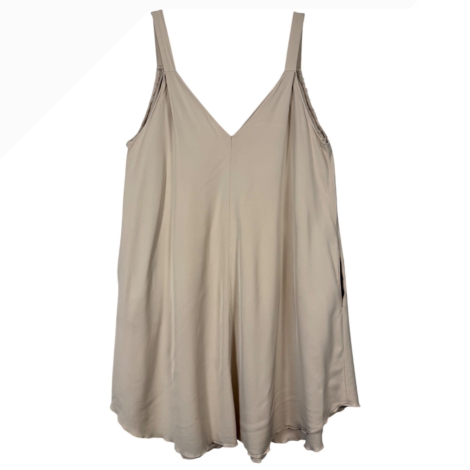 Wilfred Le Fou Aritzia Beige V-Neck Dress XS Italian Fabric Sleeveless Pockets