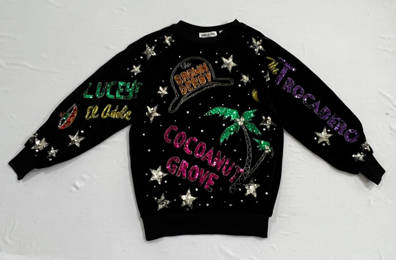 BONNIE BOERER BROWN DERBY COCOANUT GROVE WOMENS BLACK VELVET SEQUINS SWEATER S