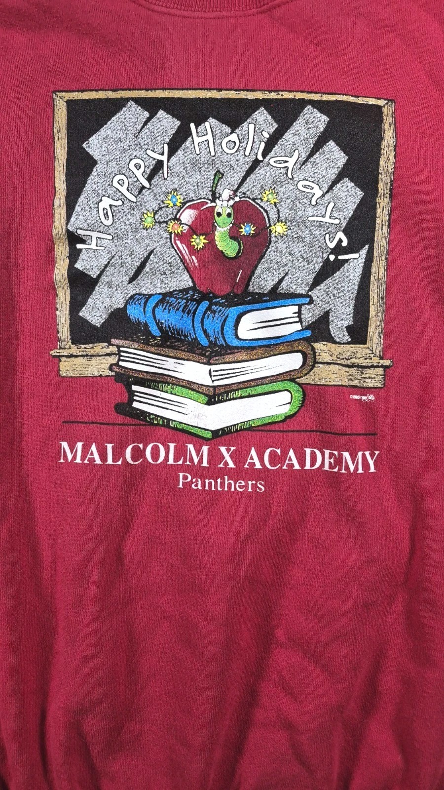 Vtg Lee Brand Malcom X Academy Panthers 1995 Red Sweater Happy Holidays Size XL
