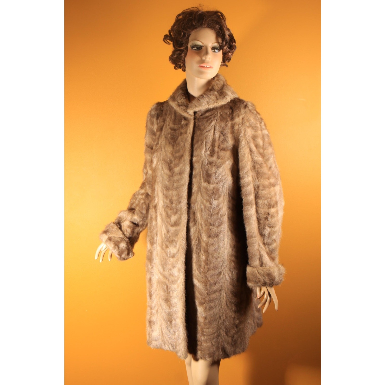 1950s Gray Brown Long Sleeve Rolled Cuff Mink Fur Coat by Gartenhaus -XL