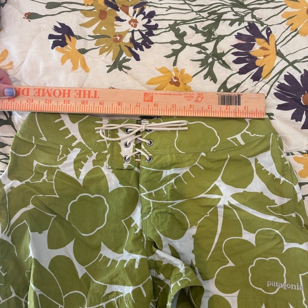 Vtg Y2K Patagonia Board Shorts W size 3 Green Floral Low Rise Lace Up Surf Beach