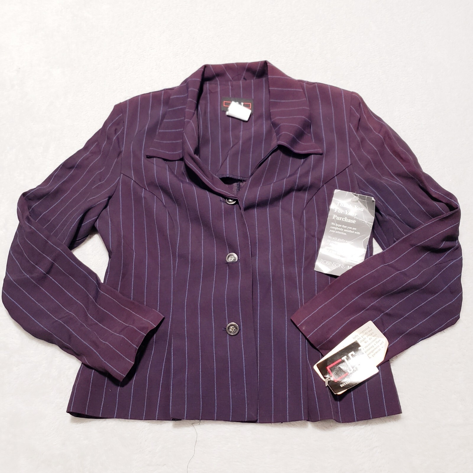 Vintage JSJ Petite Jacket Blazer Purple Pinstripe Womens Sz 4 NWT Made USA NWT