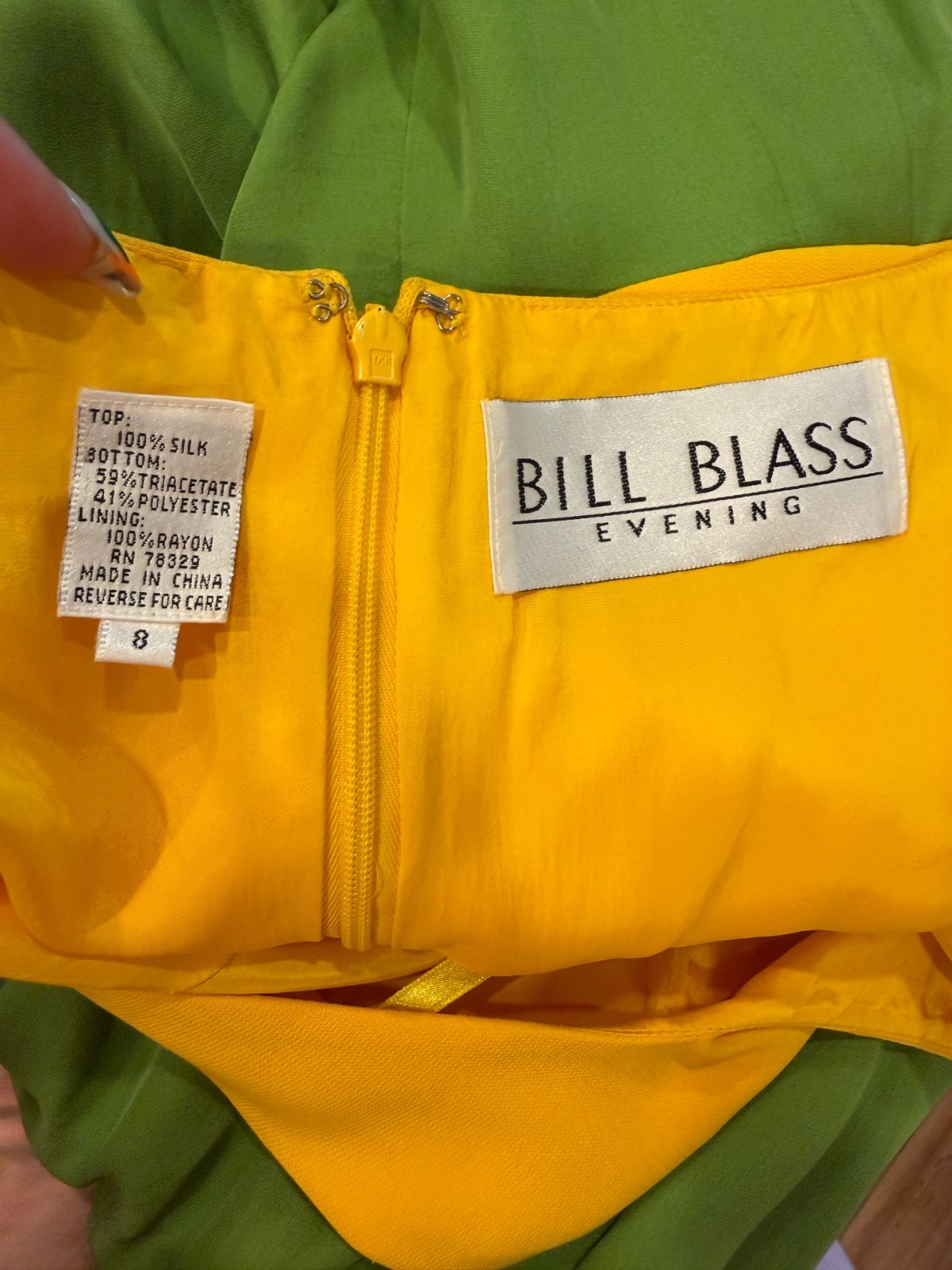 🌼 Vtg 90s Bill Blass Evening Silk Colorblock Cocktail Dress Marigold Dress M