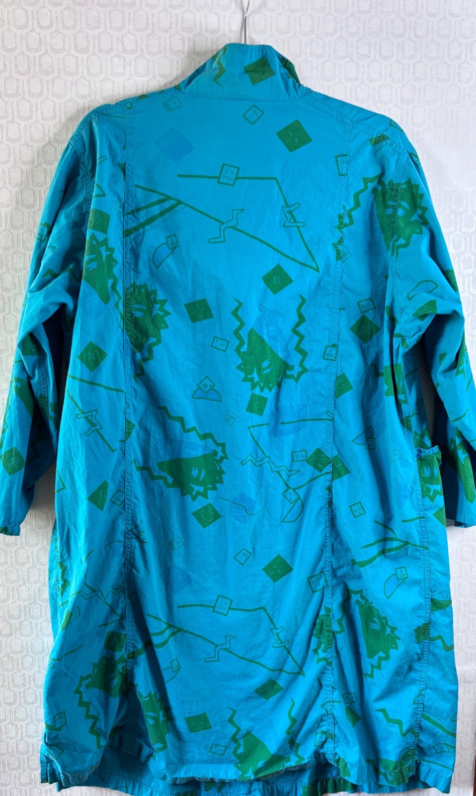 VTG MARACA TURQUOISE BLUE ABSTRACT GRAPHIC PRINT COTTON KAFTAN DRESS*ONE SIZE