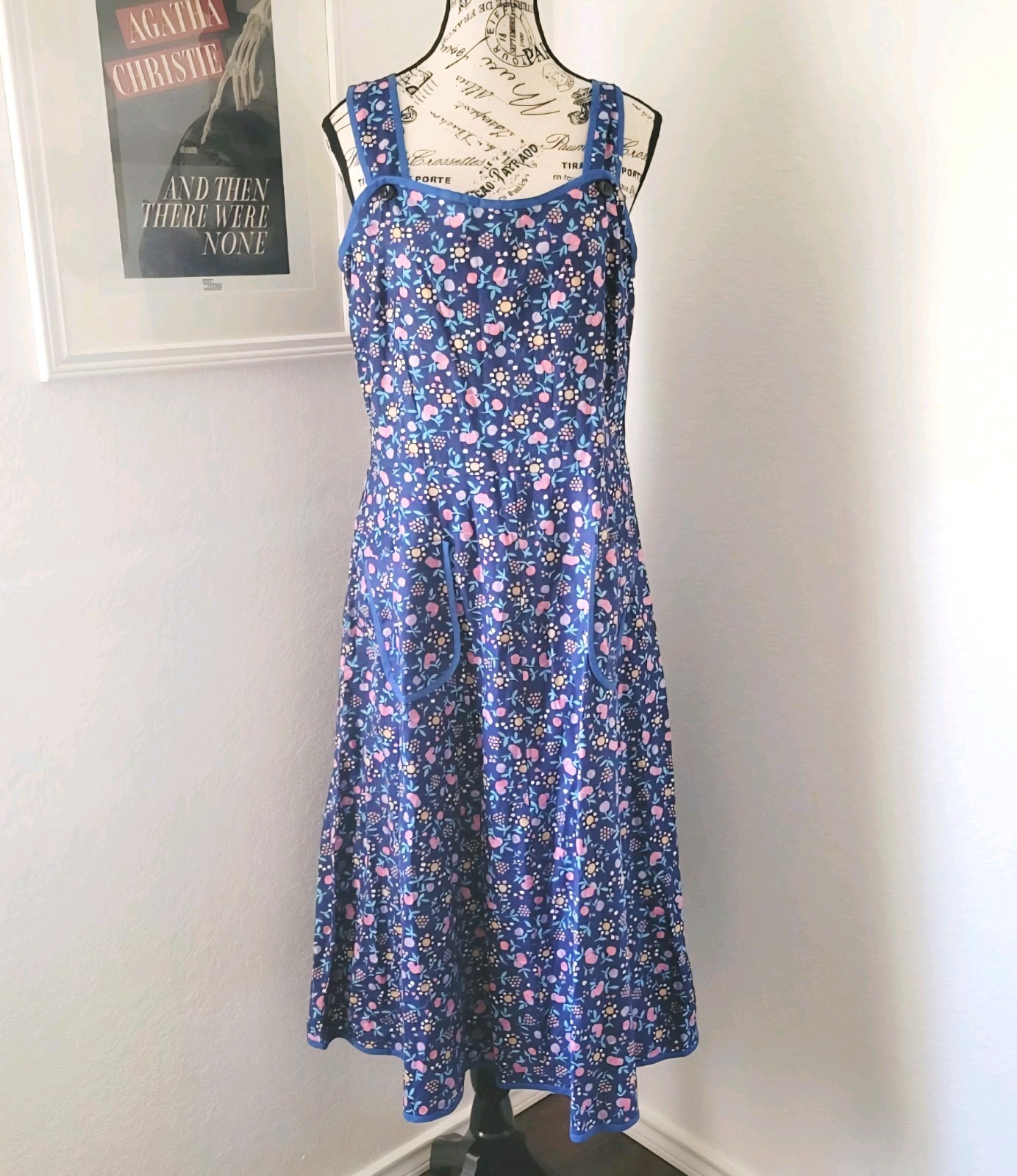 Vintage 70s German Cotton Sundress Cottagecore Fruit Floral Print M/L