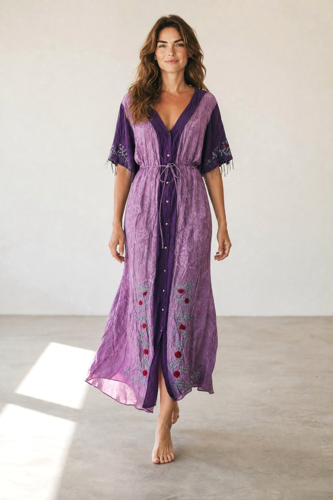 vintage PAPILLON rayon beaded embroidered fairycore boho purple maxi dress L